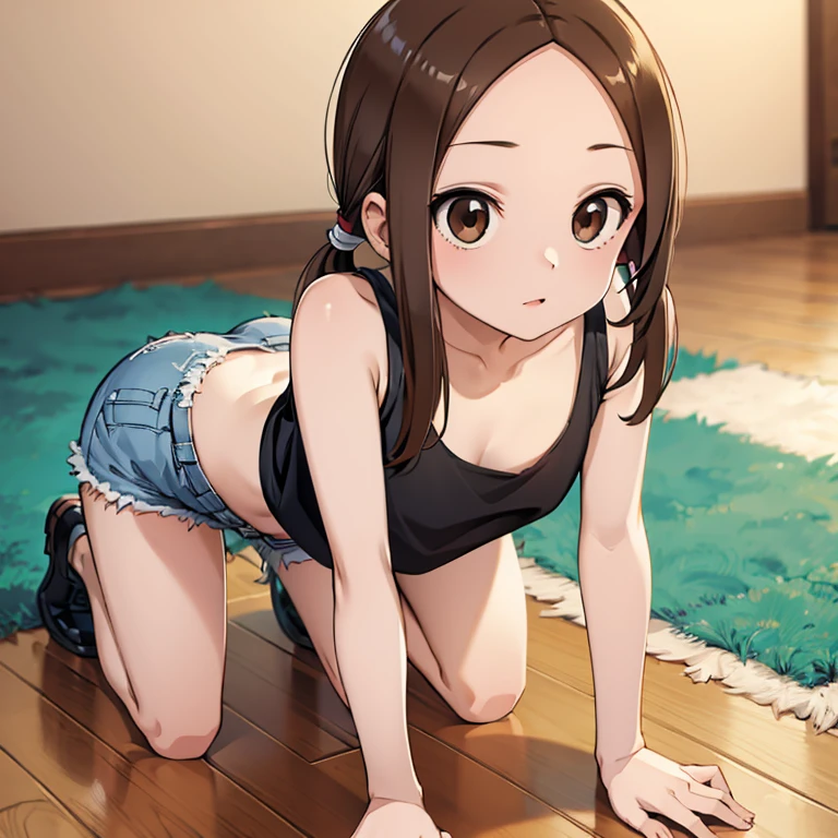 BREAK Perfect Anatomy、(High resolution:1.2)、Incredible illustrations、(Cute illustrations:1.2)、
()(hip focus,) (Beautiful background(breakwater,morning sun))
1girl((brown hair,asymmetric bangs,twin tails, tanned skin: 1.3,blue eyes,fang)1girl((a girl,slender 1.7meters, 45kg, (( short T-shirt, hot pants,thigh-high socks,
sandals),,cameltoe,))looking afar,open stance,