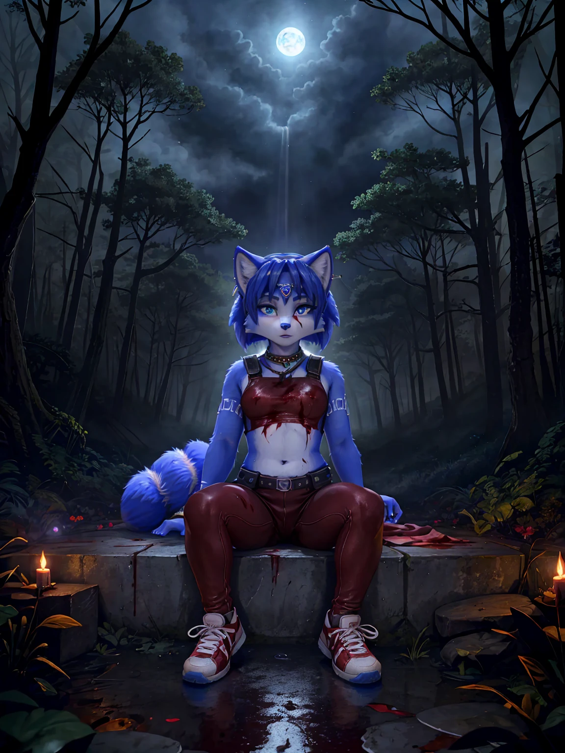 score_9, score_8_up, score_7_up, score_6_up, score_5_up, score_4_up BREAK furry, furry art, durry artwork, source furry, uploaded on e621, BREAK barcode tattoos, robot, android, servo, joint, panel, (android skin:1.2, mechabare:1.6, broken, damaged, heavily damaged, destroyed, dismembered, dismemberment, severed, severed limbs, severed body, amputee, amputated, missing limbs, robot gore, robot guro), solo, Krystal, fura, futanari, adult, nude, naked, breast, detailed eyes, hard nipples, huge erect penis, penis, erection, dripping precum, pooling precum, pool of precum, shock, shocked expression, blue component, blue mechanical parts, blue mechanical component, lying, lying on the dirt, forest ground, forest warehouse background, oil, machine oil, pool of oil, leaking oil, dripping oil BREAK good quality, best quality, high quality, high definition, hd, 4k, 8k, masterpiece, intricate, extremely intricate, intricate details