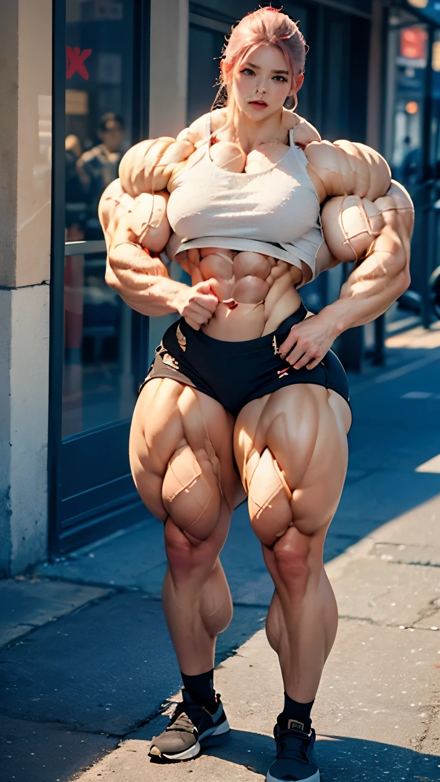(beautiful girl:1.25), (megan fox:1.25), (large fake breasts:1.25), (young naked bodybuilder girl:1.25), seductive face, mouth wide open carnage style, long red hair, perfect muscular body, super skinny legs, sissy, femboy, (full body view:1.25),