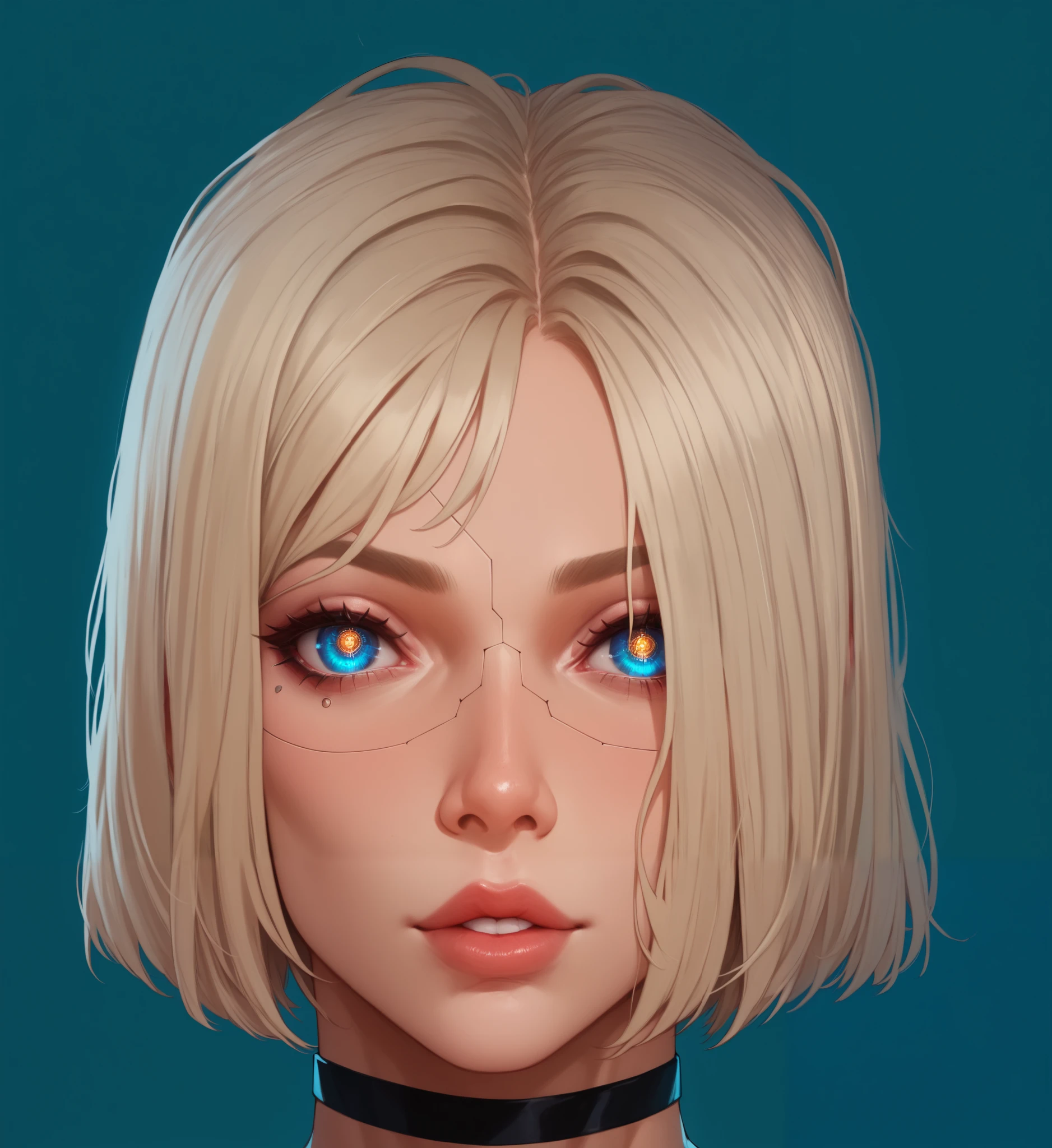 ((masterpiece)), portrait of a cyber girl with implants, mechanical eyes , with a harness and an interesting background
