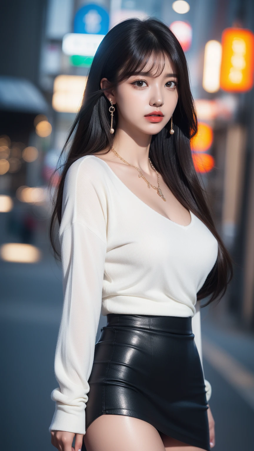 ahri, ahri_(league_of_legends), 1girl, absurdres, animal_ears, black_hair, detached_sleeves, distr, facial_mark, fox_ears, fox_tail, hand_up, highres, league_of_legends, long_hair, snowsuit, magic, multiple_tails, white_tails, orange_eyes, parted_lips, solo, standing, tail, full_body, arms behind back
