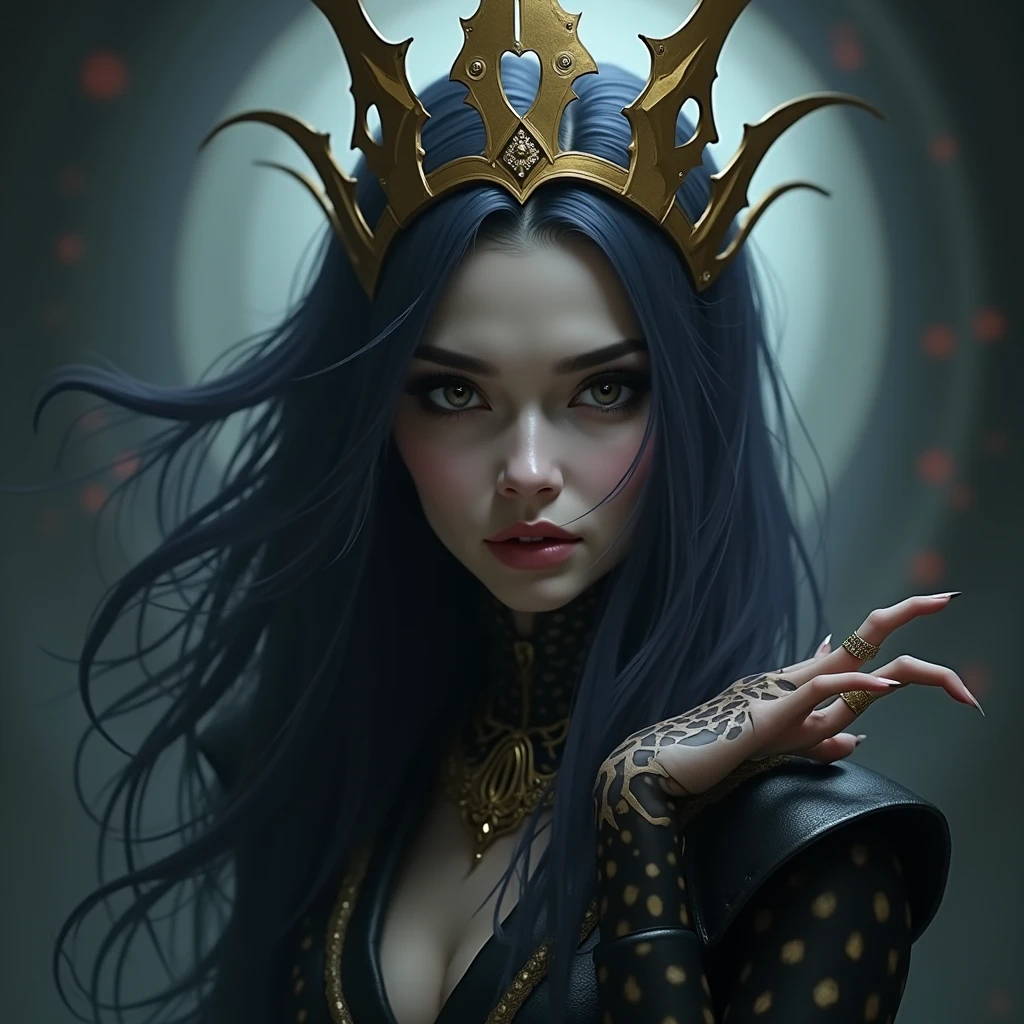 a close up of a woman wearing a crown and a black dress, dark fantasy style art, fantasy art style, a beautiful fantasy empress, epic fantasy art style hd, ((a beautiful fantasy empress)), epic fantasy art style, gothic princess portrait, gothic fantasy art, digital 2d fantasy art, beautiful and elegant