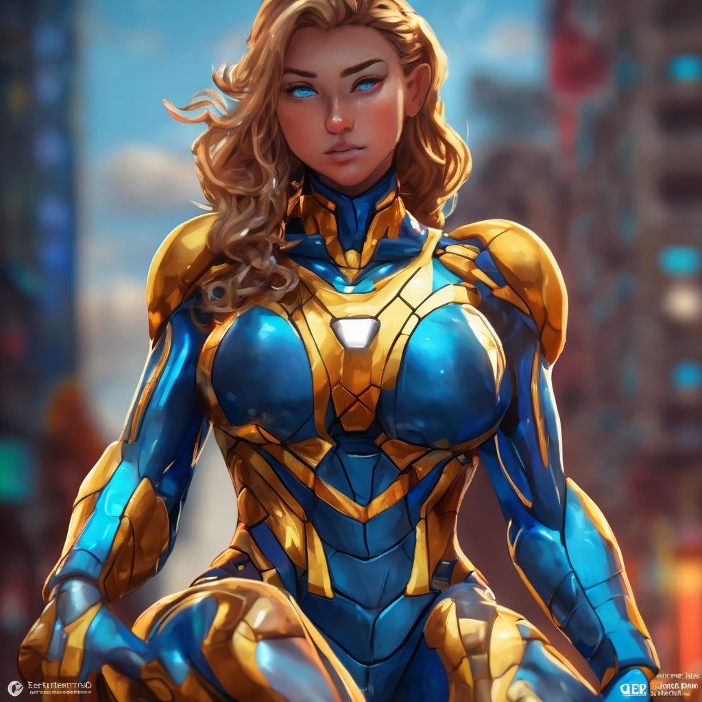 Teen Zero Gold Iron Iron Suit Hot Look With Radiant Blue Eye , TIGHT MATTE METALLIC BLUE SUIT , detailed abs ,Big breasts pointed golden beaks ,in this, sitting on a RED  ,  cameltoe , with vibrant colors and reflective surfaces, (dark shot:1.17), epic realistic, faded, ((neutral colors)), art, (hdr:1.5), (muted colors:1.2), hyperdetailed, (ArtStation:1.5), cinematic, warm lights, dramatic light, (intricate details:1.1)