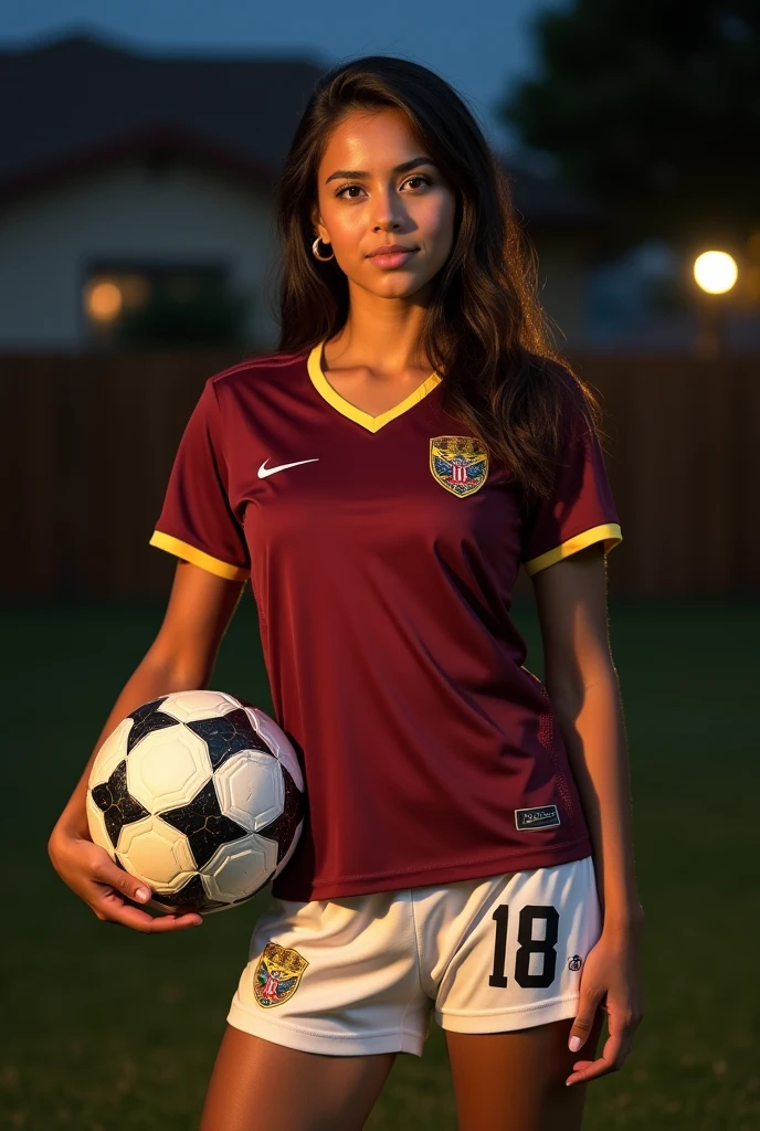 chica sexy, dressed in soccer style with the vinotinto shirt

