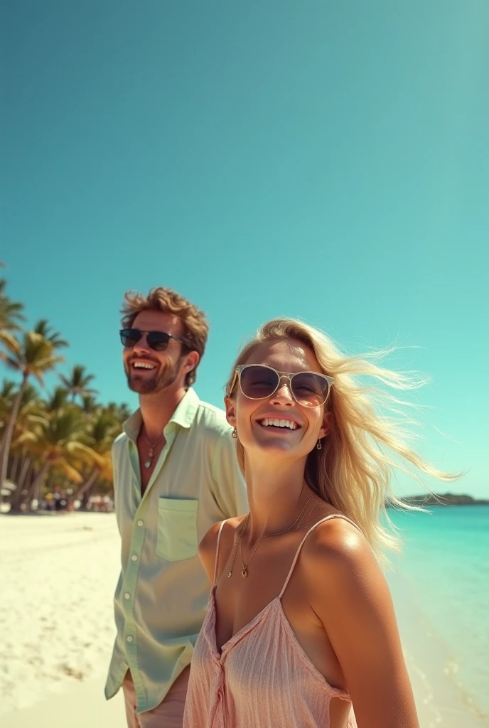 Ocean, Summer vacation, Young people, smile, Beach, trip, T-Shirts, sunglasses,
