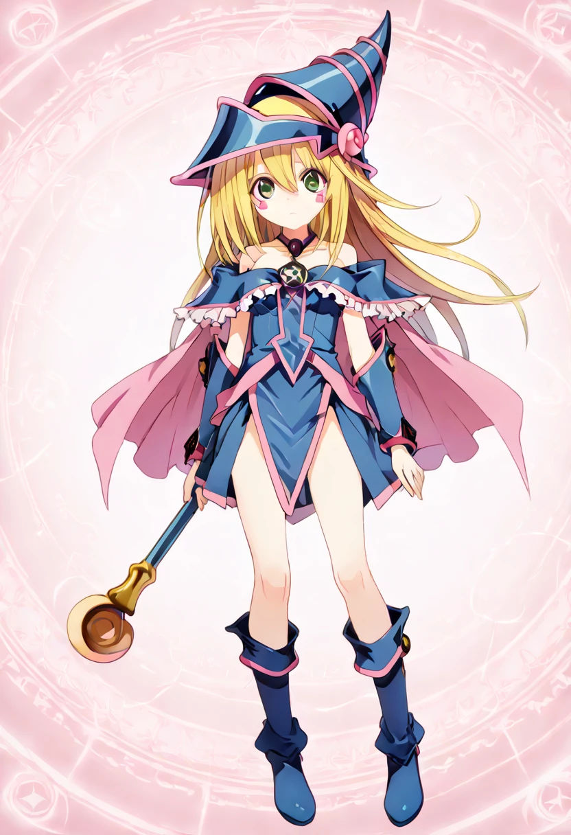 Dark Magician Gir, magic circle, blush stickers, flowing tears, chibi, flat chest, CURA girl,