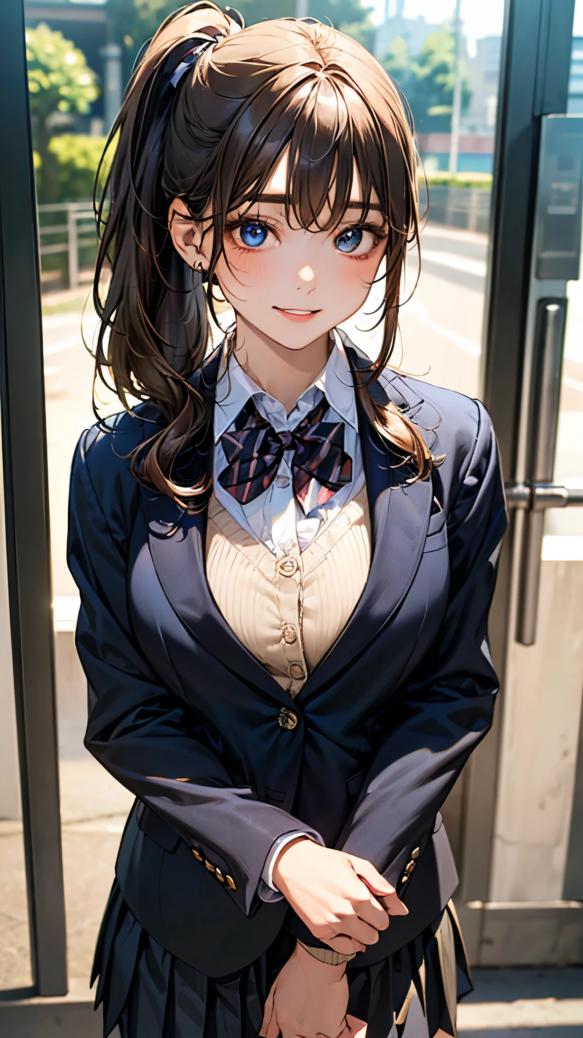 High Quality, (8K, Raw, Best Quality, Real1.2)), Ultra High Quality, High Resolution, Best Quality, Perfect Face, Perfect Limbs, Perfect Fingers, High Resolution, Abandoned School Background 1 Girl, (Beautiful Anime Face, Cute Face, Detailed Face), --- BREAK, ((Detailed drawing of Nijigasaki High School Idol Club uniform 1.5)), ((Black blazer 1.5)), ((White skirt with black plaid 1.5)), ((Red ribbon 1.5)), adorable expression, miniature clothes), light smile, mouth closed, lips parted, pink lipstick, BREAK, standing, turning around, back view, cowboy shot, miniature human hand, ((Details of school background 1.3)), 8 Description big and thin manga style, perfect ???????, perfect proportions, night, nice lighting, bright colors, clean lines, information, ((Girl's room 1.4)), bed, blurry, stunning expression, restless emotions, gorgeous, pretty, detailed beautiful face and eyes, (masterpiece) beautiful face, young handsome girl, real perfect Skin, Blurred, Stunning facial expression, Restless emotion, Gorgeous, Pretty, Detailed beautiful face and eyes, (Audrey Hepburn), (17 years old), Blake, Fine and beautiful skin with cleavage, (Cute type), (J-pop idol), (Thighs, (depth of field), (depth of field), Soft light, Sparkling lens gaze, (Droopy eyes), Straight teeth, Shy smile, Floating hair, Blake's movie scene, Cinematic full color, 4K, 8K, 16K lace, Raw photo, Must-see movie, Professional color grade, Professional photographer, School girl, Soft and clean focus, Realistic lighting and shading, (Very delicate and beautiful artistic), Elegant, Eyes, (Not big eyes), (Slender), (Abdomen 0.95), (Slim), (Beautiful girl), (Waist Details 1.15),(Beautiful girl),(Details),Open lips, Red lips, Full makeup face,(Glowing skin),(Perfect female body),(Full length 1. Perfect ???????, Perfect proportions, Beautiful Korean actress face, Very cute and beautiful Japanese actress face),(Blush),