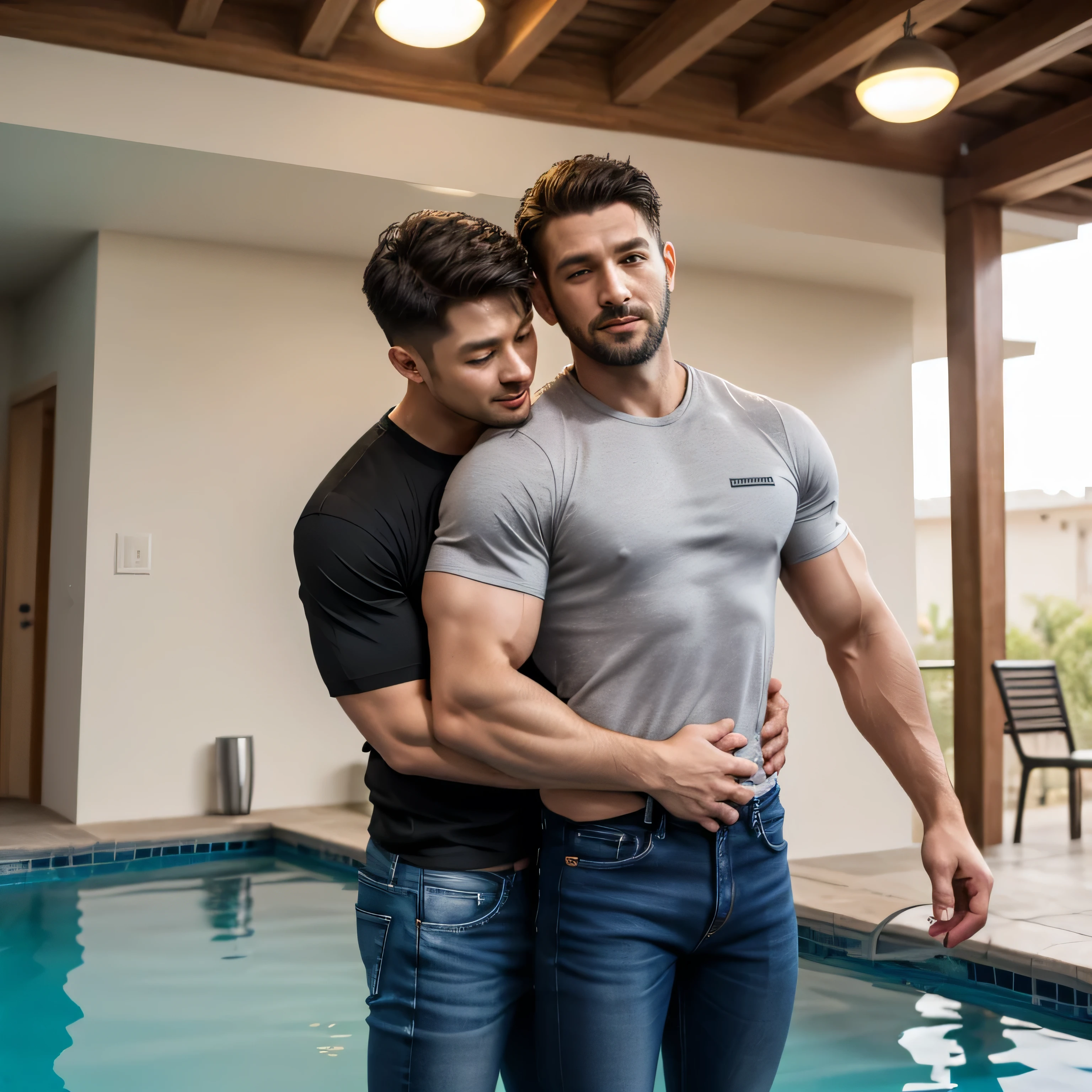 ((best quality)), ((masterpiece)), (detailed), Illustration, Glass, Masterpiece, Best Picture, Pop
Culture Style, pulp, BREAK, Award-winning original photos,2men, wild muscular men, (40
years old daddy, 15 years old young son), short beards, burly, hunk, (shirtless), speedos,
smilling happily, swimming in a swimming pool, sun, hugging, detailed, lovely, detailed faces,
from above
Award-winning original photos,2men, wild muscular men, (40 years old daddy:1.1), short beards, burly,
hunk, (shirtless), speedos, smilling happily, swimming in a swimming pool, sun, hugging, detailed, lovely,