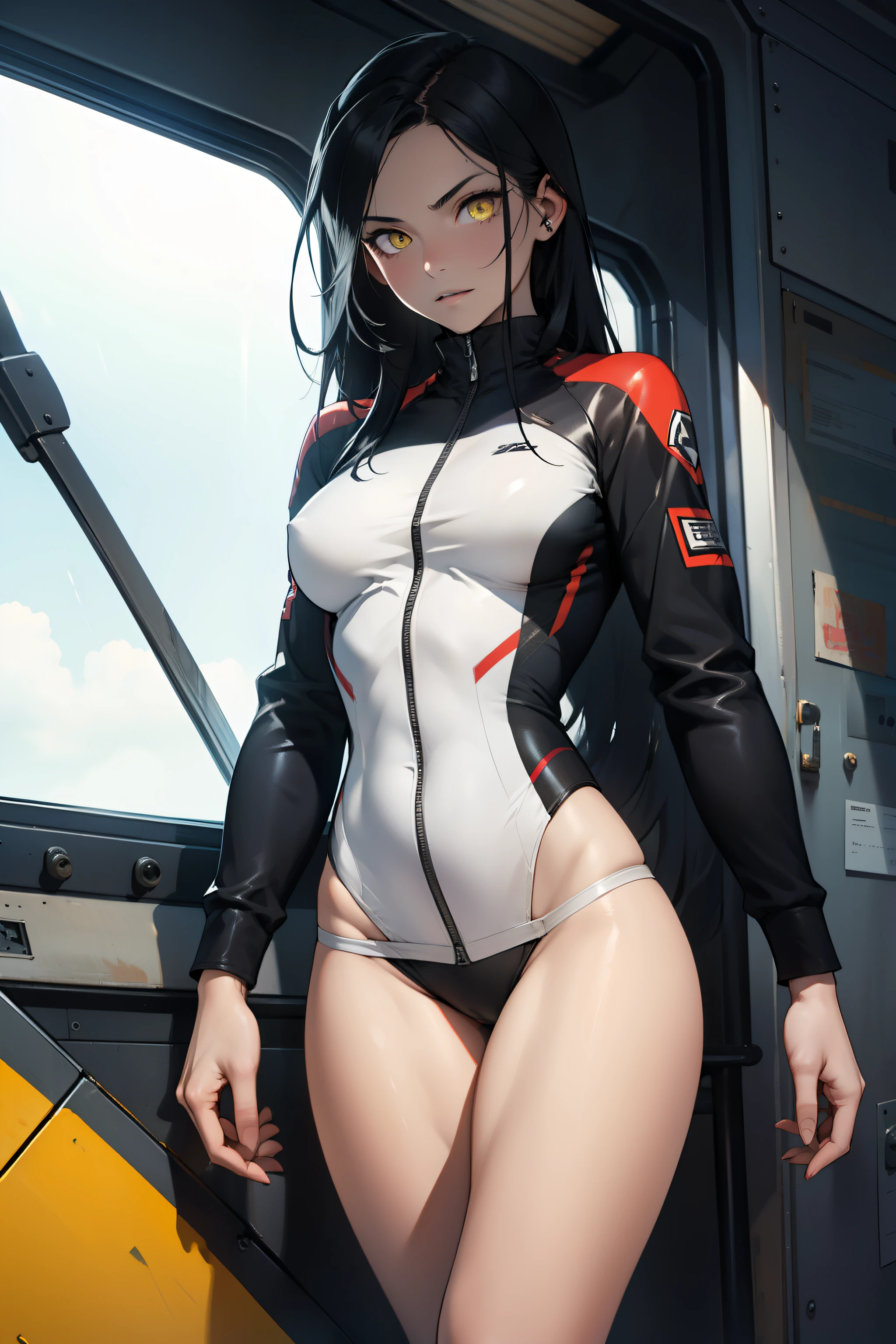 masterpiece、highest quality、High resolution、Two realistic girls、Competitive swimmer、Close-up of a person、wearing a black bodysuit、During Competitive swimmerics competitions、smile、Swimming Venues、Sexy competitive swimsuit 