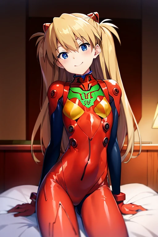 (( top quality)), ((masterpiece)), (be familiar with),  Perfect Face, indoor, bedroom,  Watching Viewers ,
One woman,  Soryu Asuka Langley,
開いた口,  ecstatic expression beside the piano, blush, smile,
 small tits,  flat chest, Young girl, Lori,  s,  girl,
 long hair,  two side up,
Leg spread,