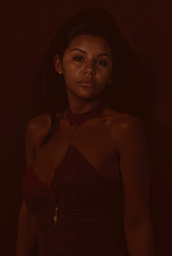 polaroid photo, night photo, photo of 21 y.o. black skin woman with honey color eyes, pale skin, bokeh, motion blur, tight red mini dress