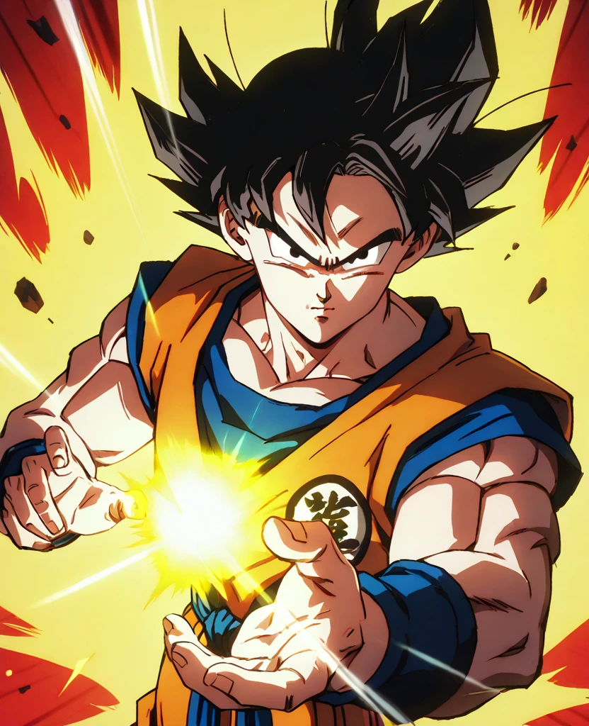  Goku SSJ , 2, With their orange clothes, loading a Kamehameha, In an epic way , serious face