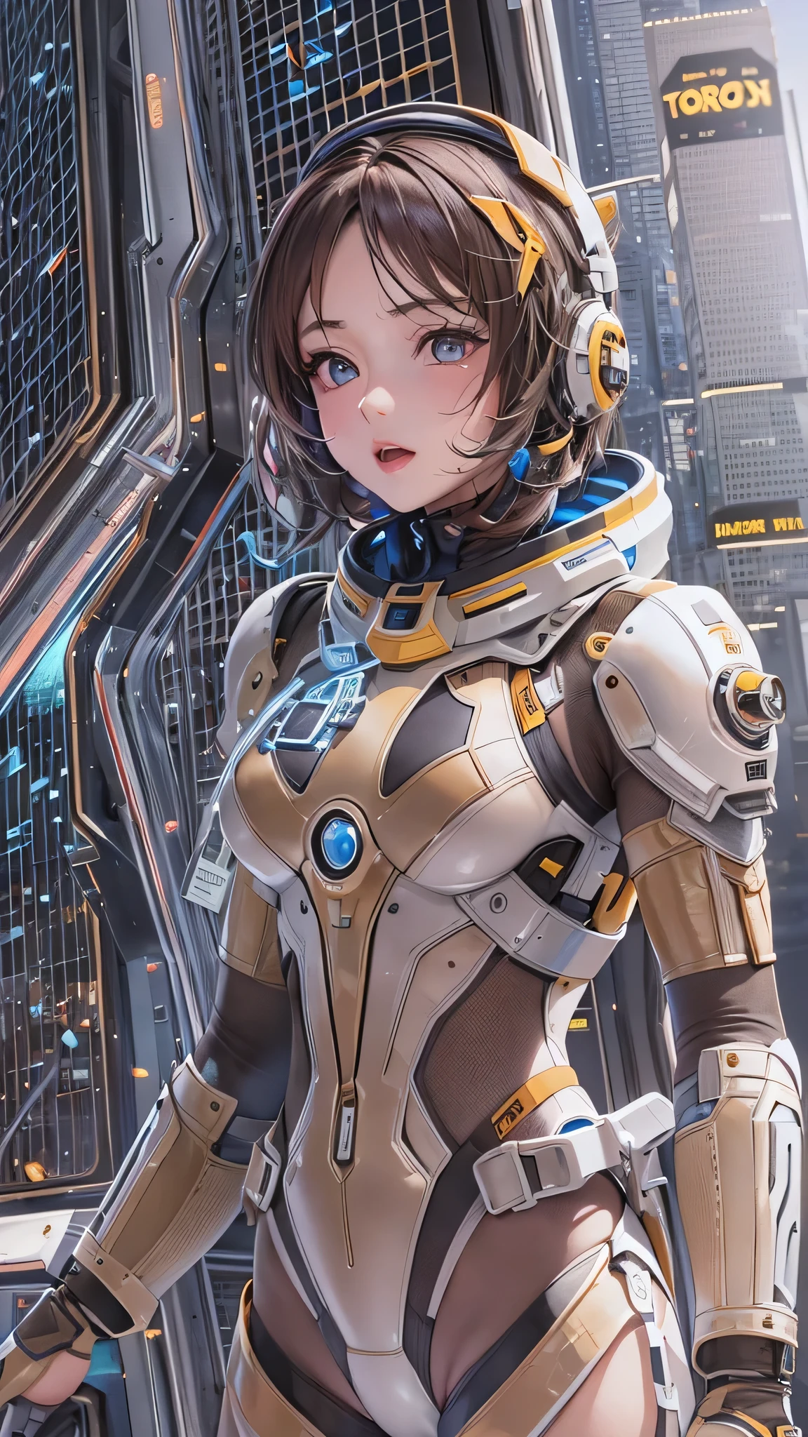 (( top quality )), (masterpiece)), ( Details: 1.4), 3d, An absurd resolution,  high res, (masterpiece: 1.4),  ULTRA DETAIL, 1 beautiful girl, Future woman image, Shiny brown hair,  beautiful brown eyes,  beautiful faces, 20 years old, Spaceship, floating,  small, Space Suit, Spaceship,  window, future,  dynamic pose , Costume Change