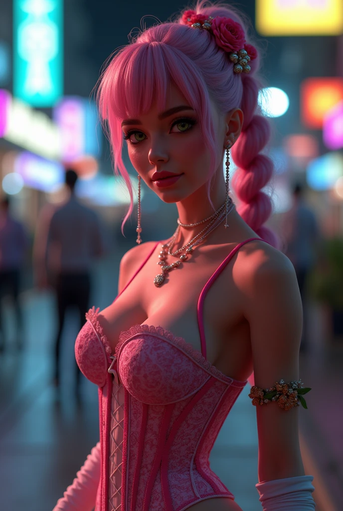 Divide Ratio : 1,1,1 Base Ratio: Ultra-realistic movie master pie with ultra-detailed primetime portraits, (最high quality, 8k, table top, Ultra HD),masterpiece,最high quality,high quality,High resolution,perfect dynamic composition:1.2,beauty(mixed girl)(madison ivy:0.45)(jessica alba:0.25)(Ariana Grande:0.25) in of a (1girl:1.3 22-year-old),(photo realistic),(Hyper realistic),((Fujicolor,daytime soft lighting),fashion supermodel,((best high quality real texture skin)),(Highly quality texture hair),((short curly hair((slicked to the two side))Intricately detailed:1.43)),(perfect proportions),(anatomically correct),(perfect female body),((firm normal full breasts:1.3)),slim face,beautiful cheekbones,((slim,swell-muscled body)),(Super beautiful face),(realistic face),(highly detailed face),absurd,(Intricately detailed eyes),(tired and sleepy and satisfied:0.0),a woman's eye with a digital rendering,realistic eyes,perfect round eyes,finely detailed pupils,BREAK(brown_eyes),detailed lips,red_lipstick),pink_makeup,(Detailed nose),Wear an off-the-shoulder top, full bodyesbian,(dark shot:1.05),((Intricately detailed ((lace-up)) pleated modest leather BDSM costume:1.22)),((girl lies on the bench, spreads her legs: 1.4)),((position in the letters M)),((show panties: 1.3)),dynamic pose,((shot above the knee)),look at the viewer,(Erotic:1.4),((city night),(neon sign),(night), walking),On the street