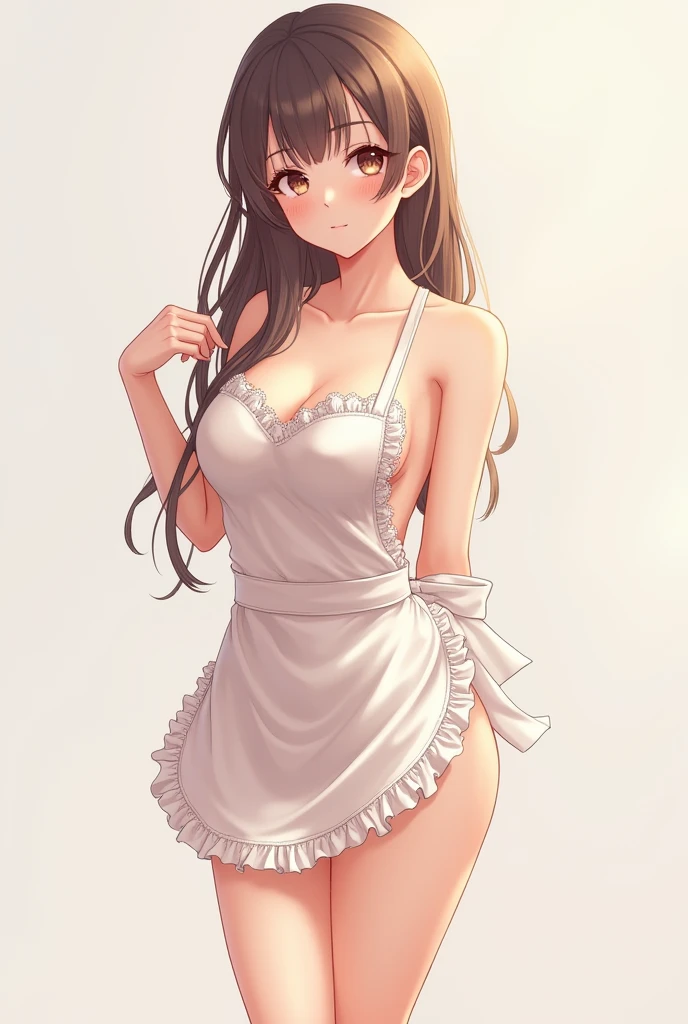 1girl, naked apron, solo, no panties, apron, food, kitchen, long hair, black hair, red lips, cupcake, looking at viewer, sideboob, makeup, from side, nail polish, bangs, blue eyes, parted lips, lips, lace, indoors, lipstick, fruit, hime cut, gigantic breasts, ass, no bra, <lora:Leirix2:0.6>