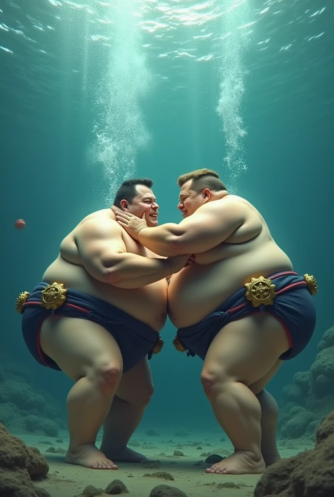 Two people are wrestling in the stadium,Everyone is watching, sumo japanese, struggle, close-up fight, they fought very angry, Morbily obese, struggle, Sumo wrestler, big and fat, fatness, fighting against eachother, fatness ), people fighting, posing for a fight, intense battles, brutal fight, fighting scene