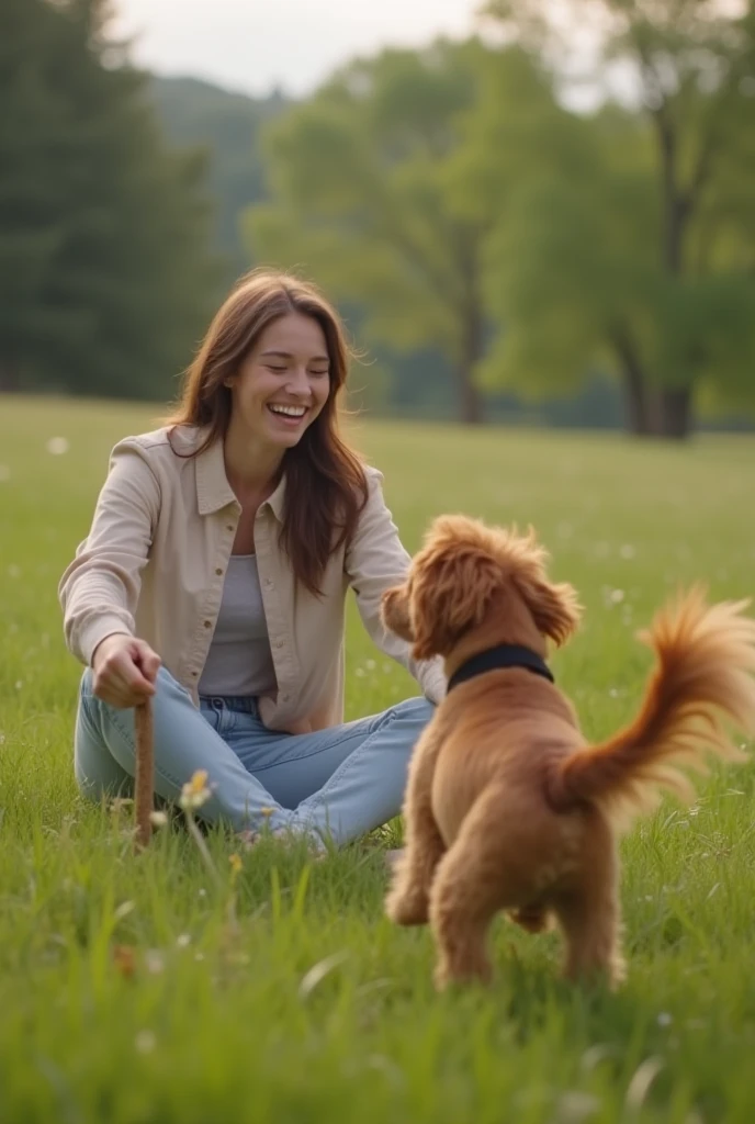 Here's a simple and heartwarming video prompt:
Scene: A young sitting on a grassy field, giggling and playing fetch with their energetic dog. The dog joyfully runs to retrieve a stick, tail wagging wildly. The camera alternates between close-ups of the ’s laughter and the dog’s happy face.
Voiceover:
"Some friendships need no words—just love, laughter, and loyalty."
Would you like help with writing more details or refining it for your video?