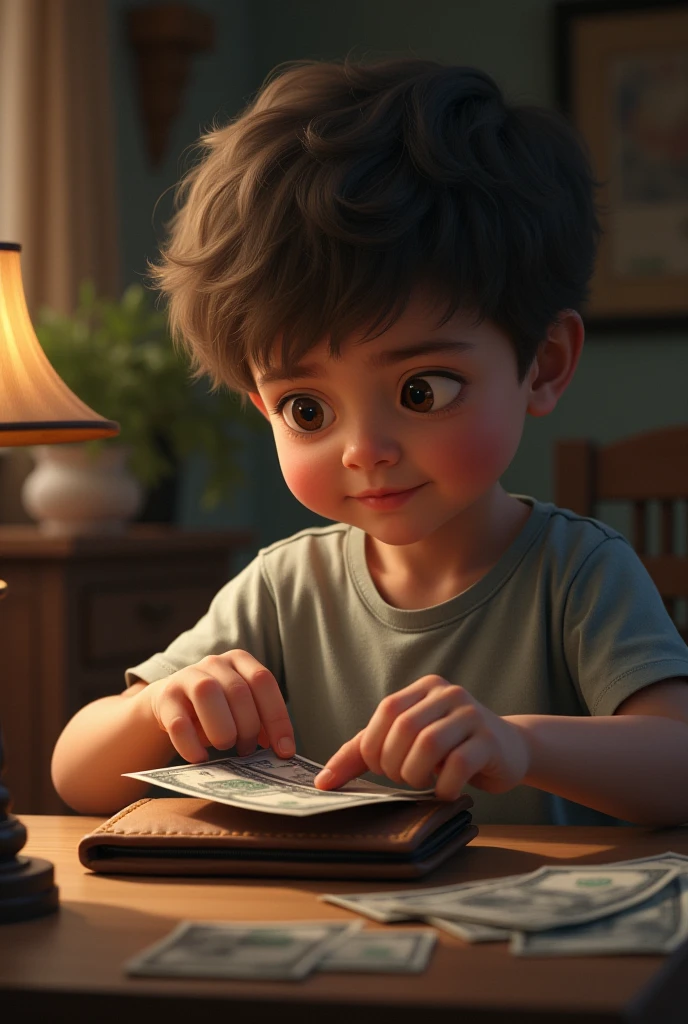 Boy collecting money on table