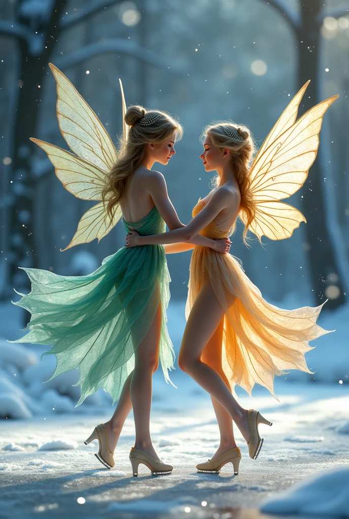 Two friendly fairies hugging each other 