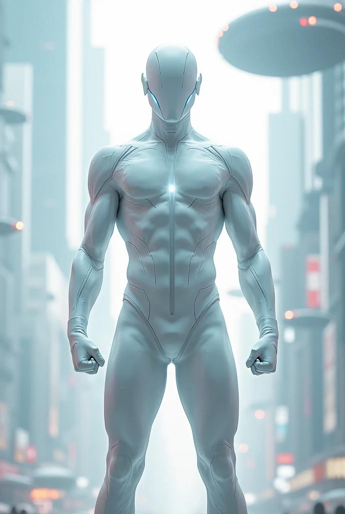 artistic painting of a man, clad in a ((translucent white bodysuit:1.2)), full body, symmetrical, adorned with delicate ornaments, amidst a backdrop of futuristic architecture bathed in natural daylight, intricate hyperrealism, volumetric lighting, architectural photography, professional ominous concept art, by artgerm and greg rutkowski, an intricate, elegant, highly detailed digital painting, concept art, smooth, sharp focus, illustration, in the style of simon stalenhag, wayne barlowe, and igor kieryluk, symmetrical, realistic, cinematic, best quality, detailed background, depth of field, intricate details, dynamic pose, dynamic angle, (huge-muscles), (large pectorals), (puffy nipples)