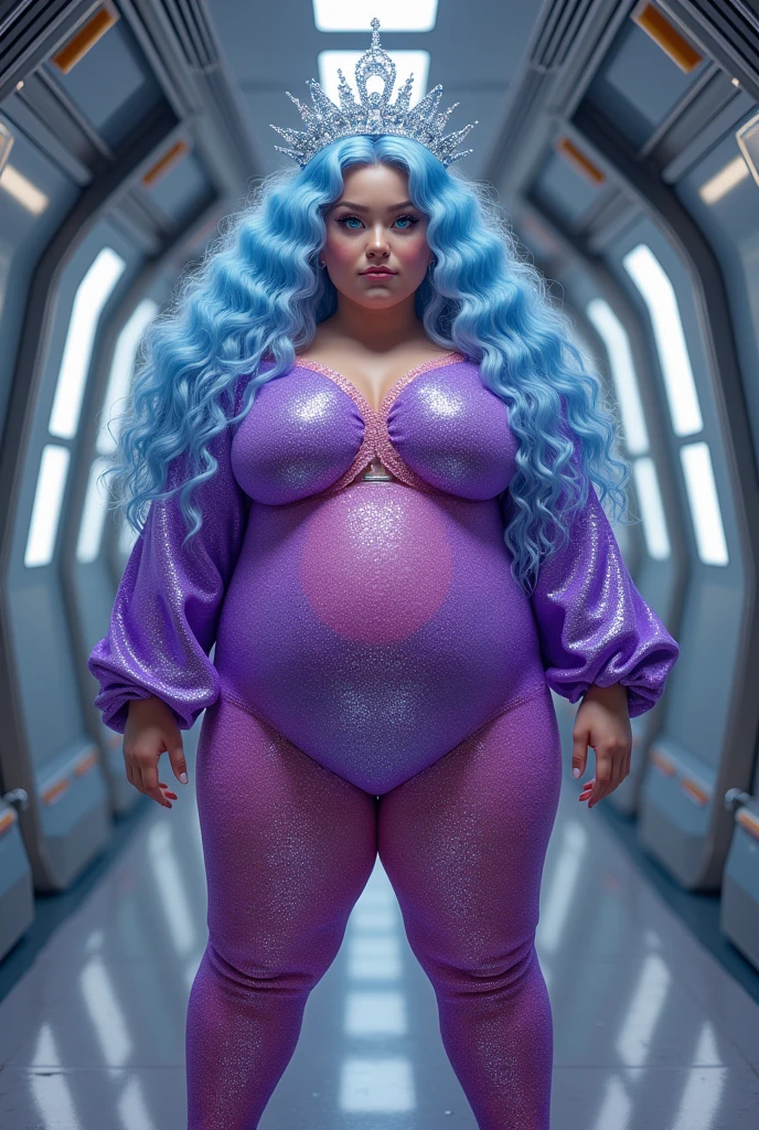 an overly obese space print naked lady