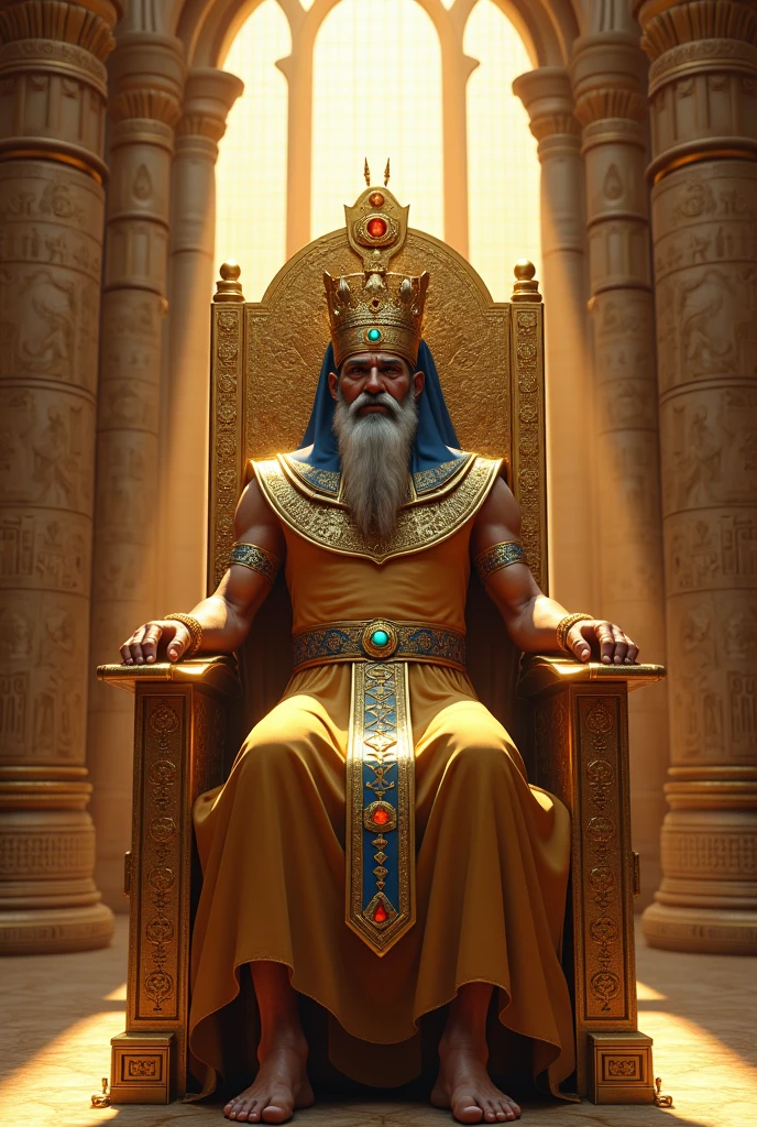 The great king Nebuchadnezzar Second seated with all his insignia of power on his magnificent throne in his palace decorated with the Assyrian arts and the gate of Ishtar in the ancient and spelendoroza city of Babylon --auto --s2