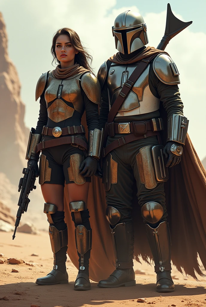 Create a Mandalorian man with a Mandalorian woman