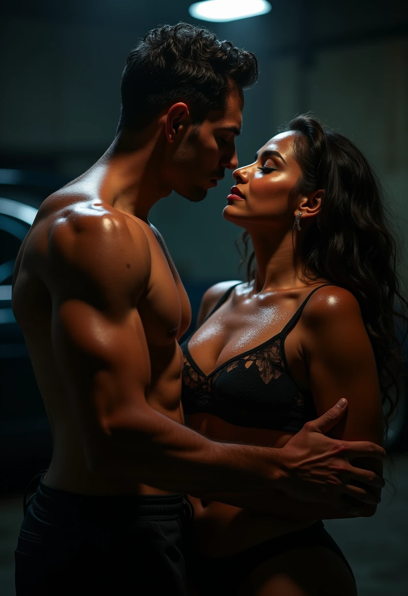 A powerful and controversial artwork depicting a Bengali woman, her bra discarded, being forcefully embraced by a man. The woman's face shows a mix of shock and helplessness, while the man's expression is dark and possessive. The shadows cast on the scene create an intense and uncomfortable ambiance. The background is a blurred, chaotic cityscape, highlighting the sense of disorientation and loss of control.