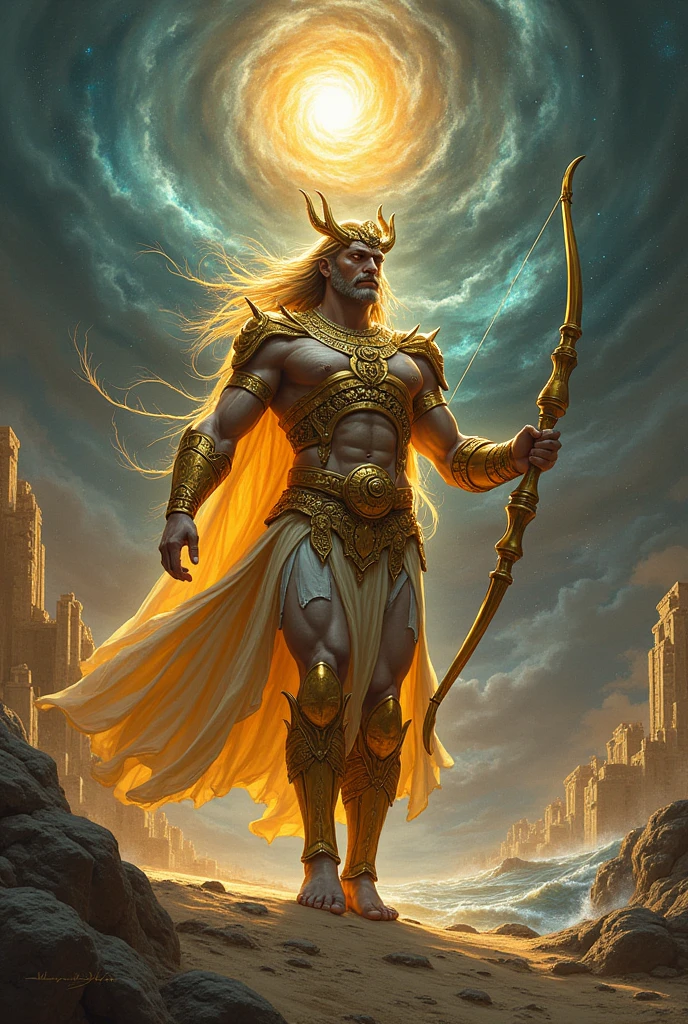Mahabharat ha Surya puthra Karnan body kavaja kundala hand bow baground sun