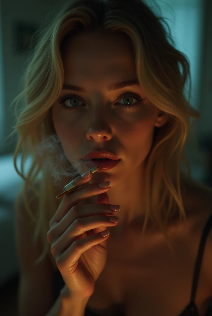 Golden hair girl in hand cigarette she is nugget