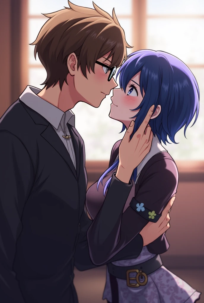 （Middle-aged man sucking boobs）、nsfw、(nsfw,Middle-aged man and woman,),((Massage the breasts))、((small breasts)), Highest quality、Very delicate and beautiful、((Very short bangs))、((Bangs))、Bright shiny black hair、The hair is light、(Short Bob))、12 years old、Cute face、Young face、Cute like an idol、Yellow Eyes、Are thin、Slim figure、Short、Surprised face、Open Mouth、Troubled face、Red face、Middle-aged man sucking 、
