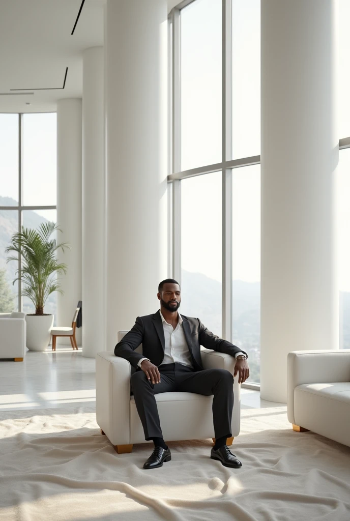 Guy Sitting in his lobby on his luxurious sofa in his cord set 