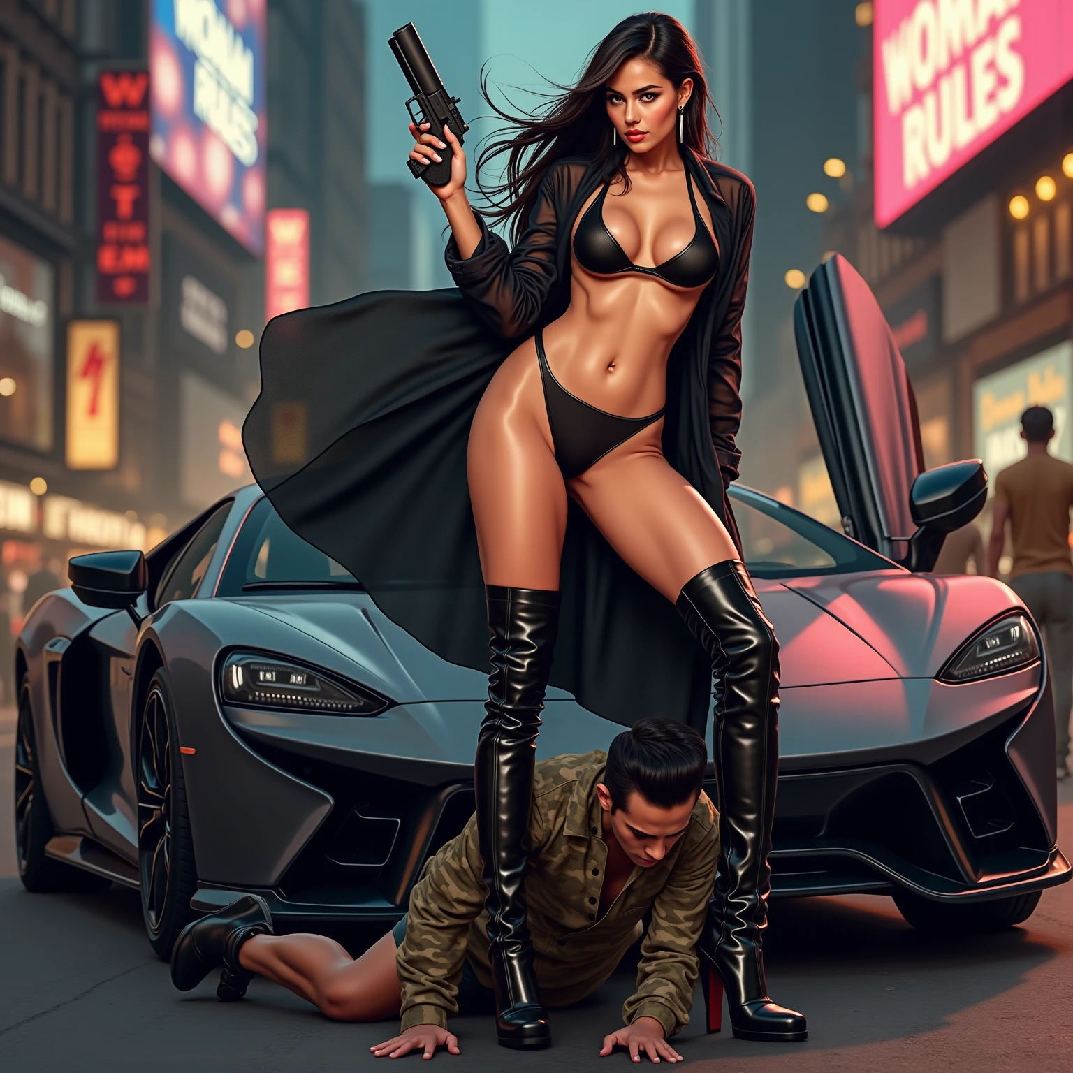 matrix trinity,kung fu,(masterpiece, Best Quality, High resolution, 32K HDR)), (Perfect portrait of trinity00:1.15), (black body suit:1.1, realistic Trinity sunglasses:1.1), Ultra detailed eyes, hyper derailed face, Detailed mouth, Detailed skin texture, (Atmospheric lighting), Shot with Aricum LT camera, (realistic driving the bike:1.2, on the highway:1.1, Huge breasts:1.15),