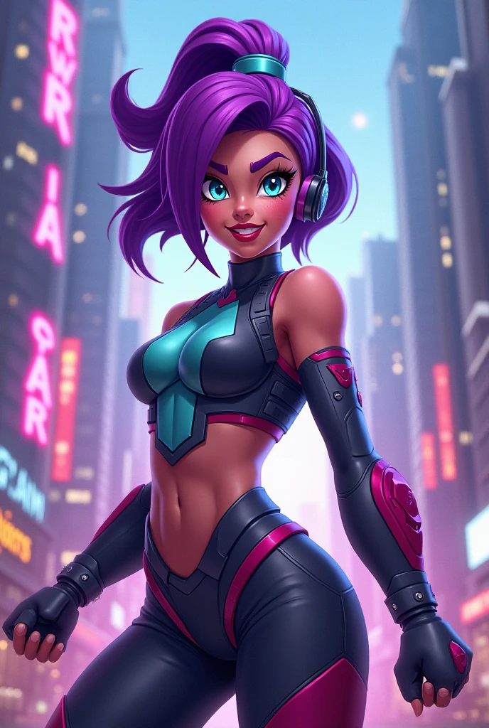 sombra, purple hair, purple eyes, mole under eye, open mouth, tongue out
elbow gloves, lewd thong, bra, nsfw light smile, small breasts,
looking at viewer, front view
day, city, outside
(insanely detailed, beautiful detailed face, beautiful detailed eyes, masterpiece, best quality),solo,
cyberpunk,