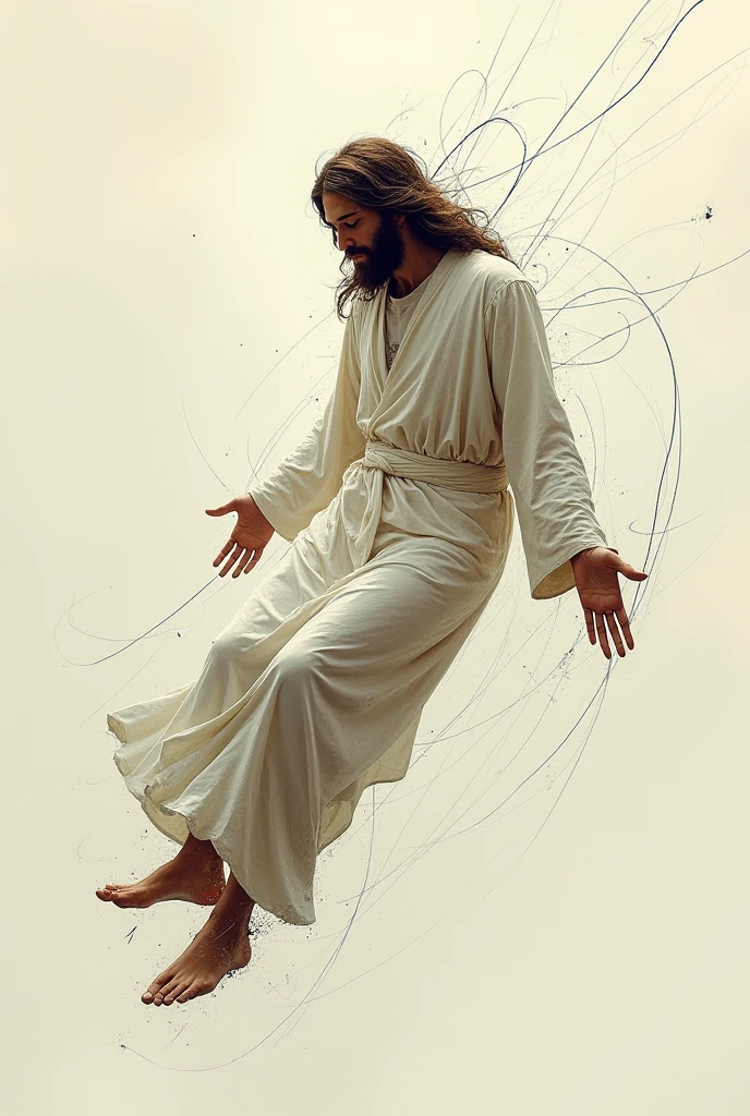 We need an image of a flying Jesus from his feet into his mouth and Jesus about to fall from his death.