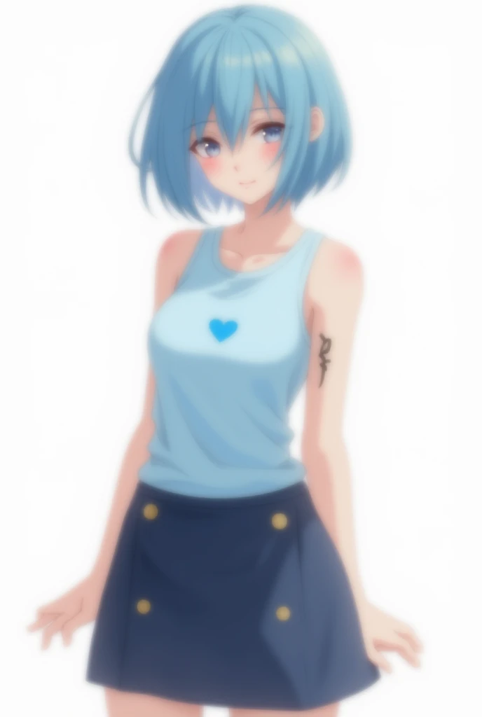 1girl, (emotion shame),
Blue hair, 
mbestyle,whitebackground, 
confetti, small breasts bottom line
