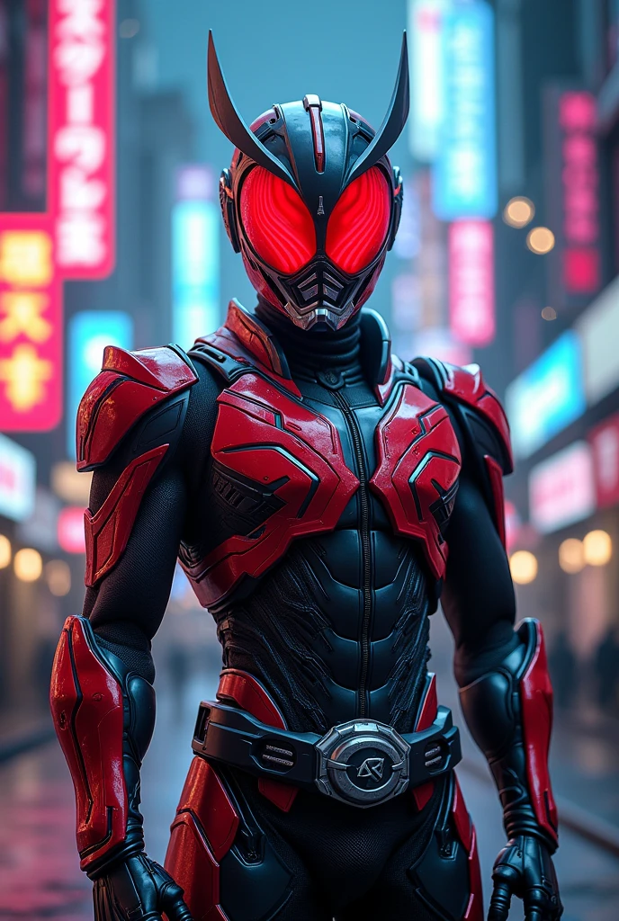 Kamen Rider 555 Transforms with a cell phone Black body with red lines and yellow eyes