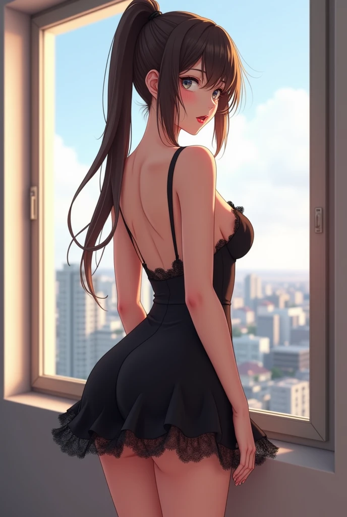 2 girls is standing on the floor wearing a gothic ta dress, alone, panties, underwear, skirt, (shiny dark red satin panties:1.3)、panties that cover the butt、garter belt, Liar, Thighhighs, skirt lift, think back, realistic,cute anime girl,Ideal Style,open leg,focus on butt,crawl on all fours,Highest image quality,(Turn around with a serious face:1.3) ,long silver twintails,Lace see-through fabric,(butt crack:1.4) , (pussy juice:1.4) , (spread legs:1.2) , gigantic breasts , (young face) , (in the train:1.2)