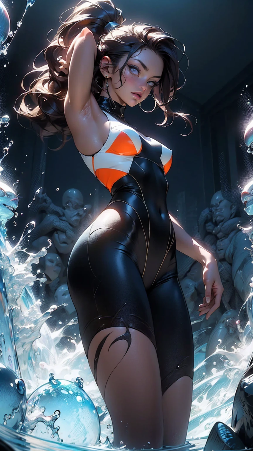 1female,41 years old,熟妇,mature,plumw,extremely large bosom ,Pornographic exposure, 独奏,(Background with:Underwater,ocean floor,A plant,The fish,The corals) She has short black hair,Walk underwater,seen from the front, hair straight, mostly cloudy sky,(((tmasterpiece),(Very detailed CG unity 8K wallpaper),best qualtiy,cinmatic lighting,detailed back ground,beatiful detailed eyes,Bright pupils,Redlip(Very fine and beautiful),(Beautiful and detailed eye description),ultra - detailed,tmasterpiece,)),facing at camera,A high resolution,ultra - detailed),revealing breasts,Bare genitalia, Bulge,legs are open,Raised sexy,Camel toes,Flushed complexion,Open-mouthed,frontage,diver,(Wearing:Sexy transparent white wetsuit,Blue and white color scheme,nakeness)
