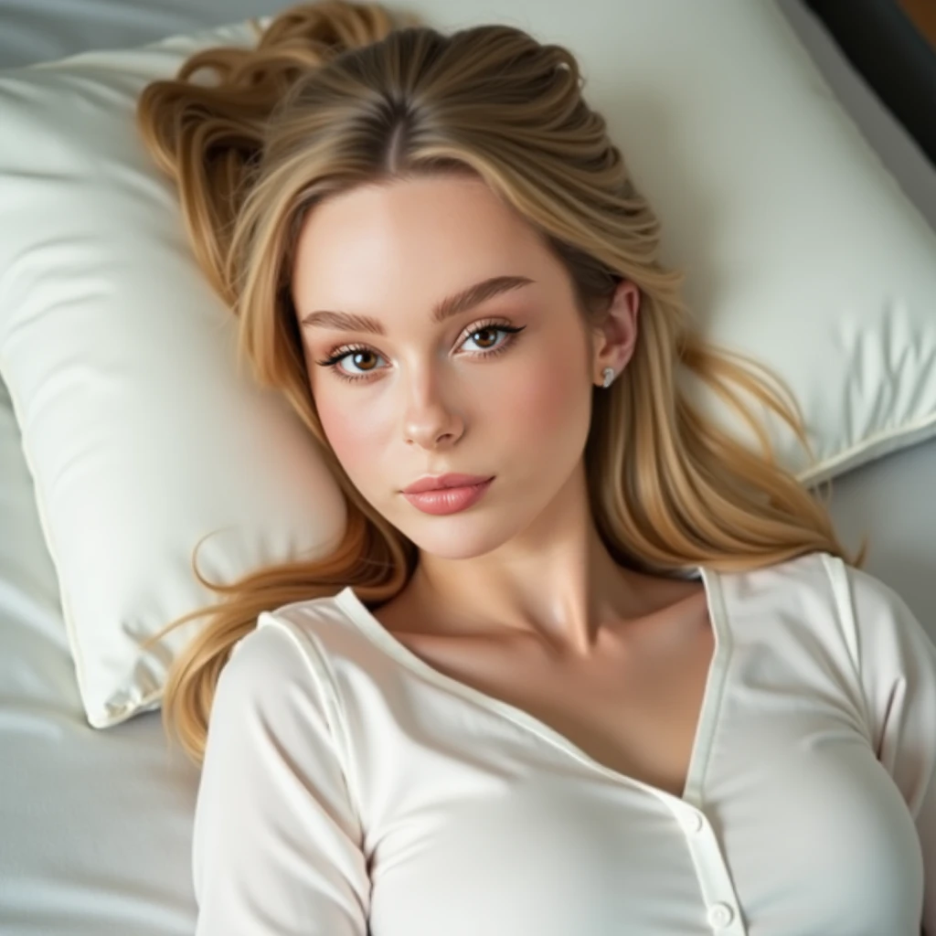 blonde girl, alone, (25 years old:1.3), beautiful lady, (Blonde extra long wavy hair:1.3), Detailed face:1.2), ((Detailed face features:1.3)), Delicate skin, perfect skin, charming breast, ((portrait:1.3)), wrapped in a silk cloth, Bedroom environment, (Lying in bed:1.3), (Cool color scheme:1.2), wet, tired, light blush, Reflective surface, (current:1.3), (High resolution:1.3), ((Realistic:1.4)), masterpiece, real details, shallow depth of field