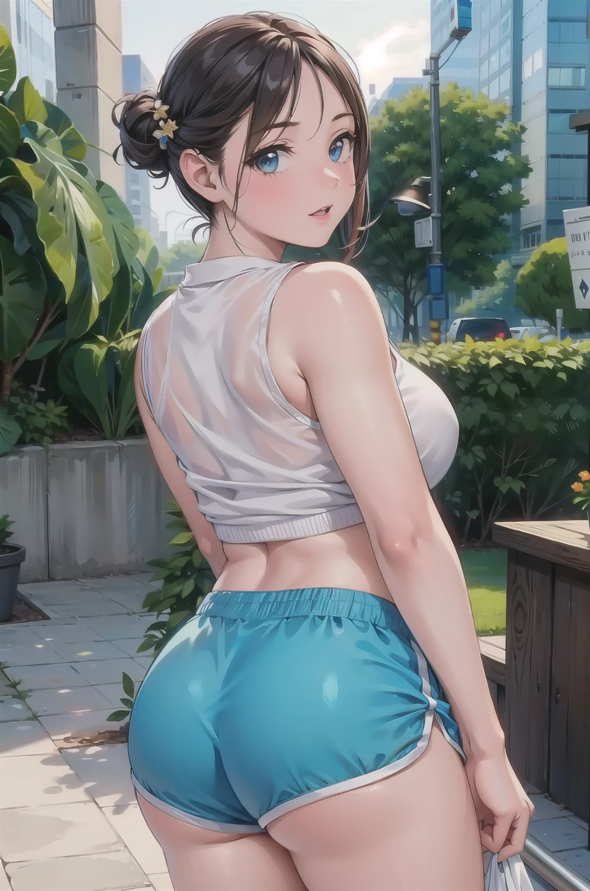 (((Beautiful and adorable girl))), (My is wet with milk、)See through、(Squat)Butphasis(See through、)Realistic、12 yearith wavy hair、Close-up from the ground、Climbing a steep summer mountain、Butt Emphasis、Lighrple polka dot shorts、Tight Berry Short Mini Skirt