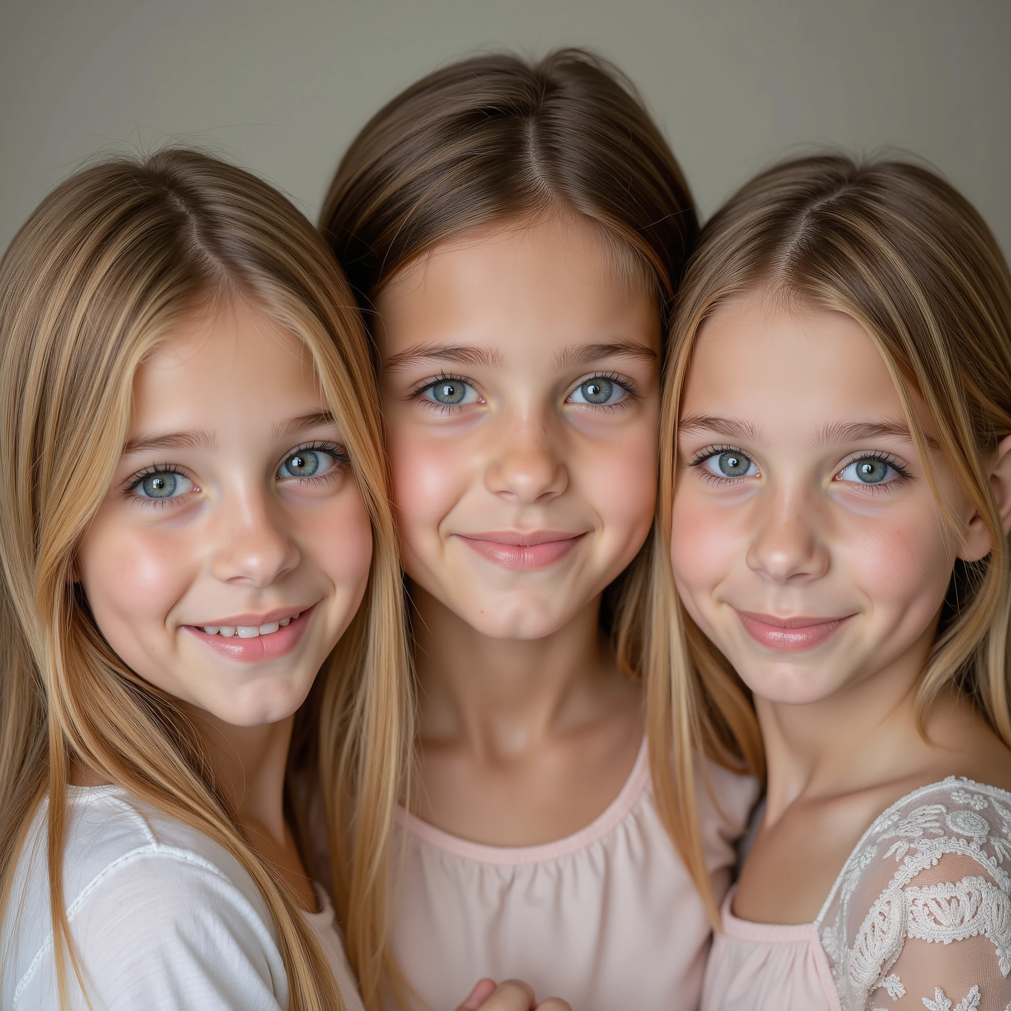 Very realistic photo of 3 beautiful little blonde Iraqi girls .