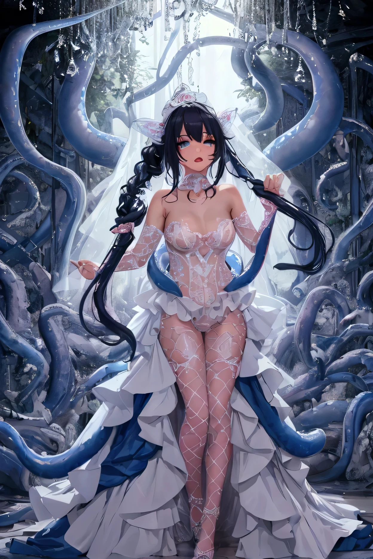 Nsfw,nsfw on,tmasterpiece,Need,PremiumQuality,1girll,Dragon girl,cow horn,Dragon's horn,red - eyed,White,Off sleeve,pointy-eared,whiteskirt,Basin curtain,Buttock slit,hair adornments,cropped shoulders,drooping chest,Wings,Dragon wings,Deep purple hair,While lying in hell,火焰,Surrounded by flames,Very sexy(She has pink tattoos on her stomach),Very sexy,feet, toes, leg,feet pov,penetration with the tentacle in the , , with cum, tentacle with , tentacle sticking in the((Octopus, Underwater, the reef, airbubble, Dappled sunlight, Dark, Tentacles, (Raped by tentacles:1.3), srestrained, Spread legs, (Vaginal with tentacles inserted:1.1)