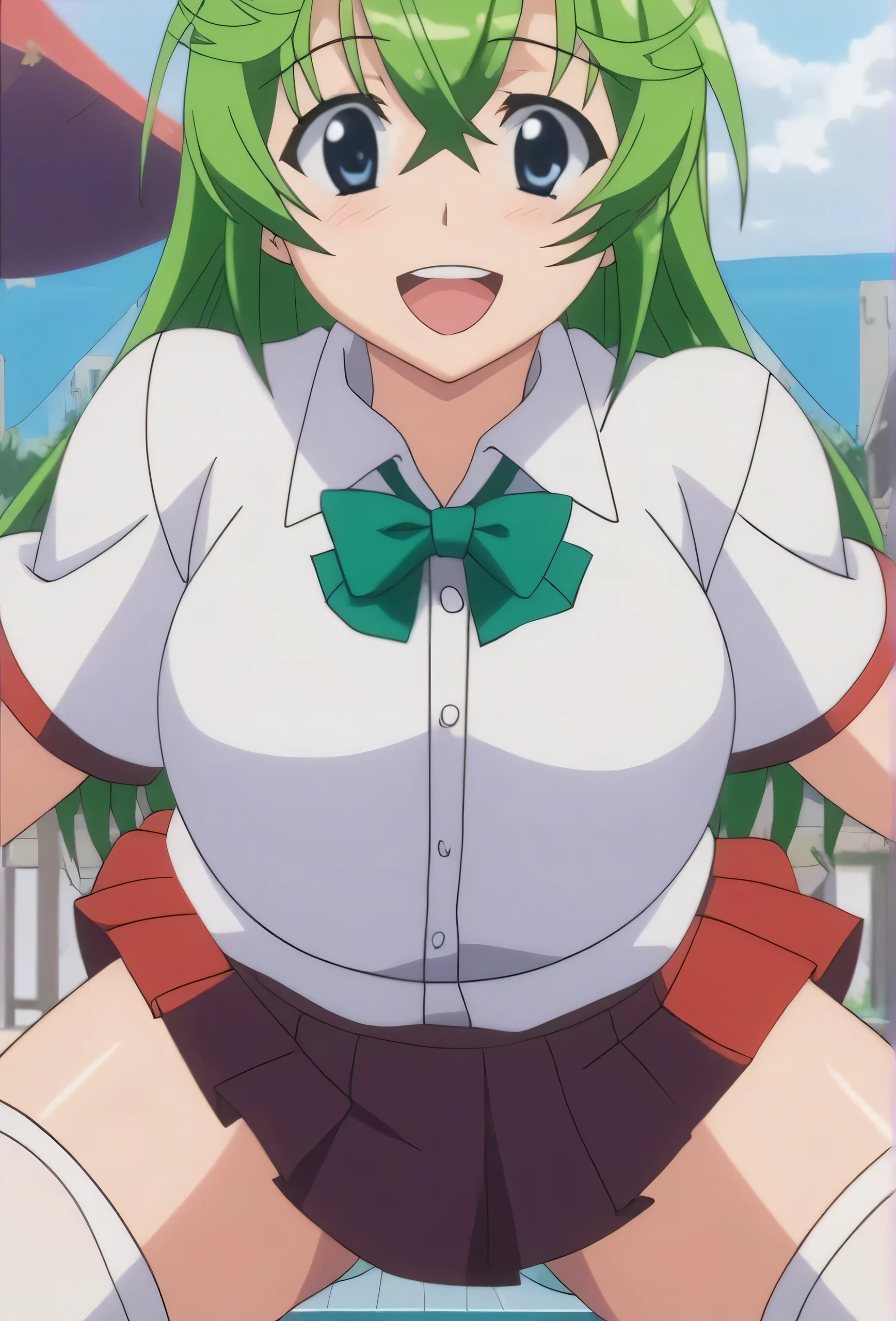 green hair,green eyes、very angry、tears、blush、(collar),(lead)、、((flat chest))、large bulging nipples、((big pink areola,))、(((squat, spread your legs)))、(((10 years old)))、lolicoe、With a big head 、thin legs、low length、((shining outline))、(((stadium full of spectators)))、((blue sky))、(((ejaculate from penis)))、FUTANARI、((erect penis))、((Very surprised face))、((White semen comes out of penis 1：5))、no ball、Open your