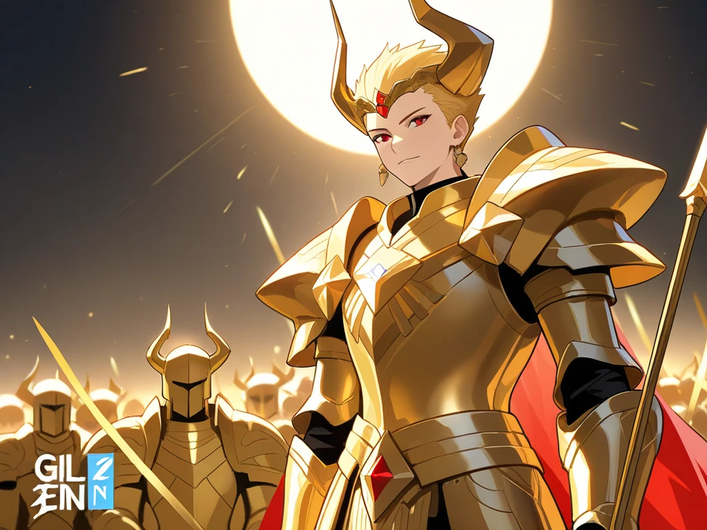 a close up of a group of people with  gold armor , unreal engine render  knights of the zodiac ,  knights of the zodiac , Gilgamesh, knights of zodiac girl,  gold armor , gold paladin, hovering over a horde of gold,  gold armor , angelic  golden armor ,  golden armor , wearing  gold armor ,  legendary god holding a spear ,  golden armor , gemini gold cloth