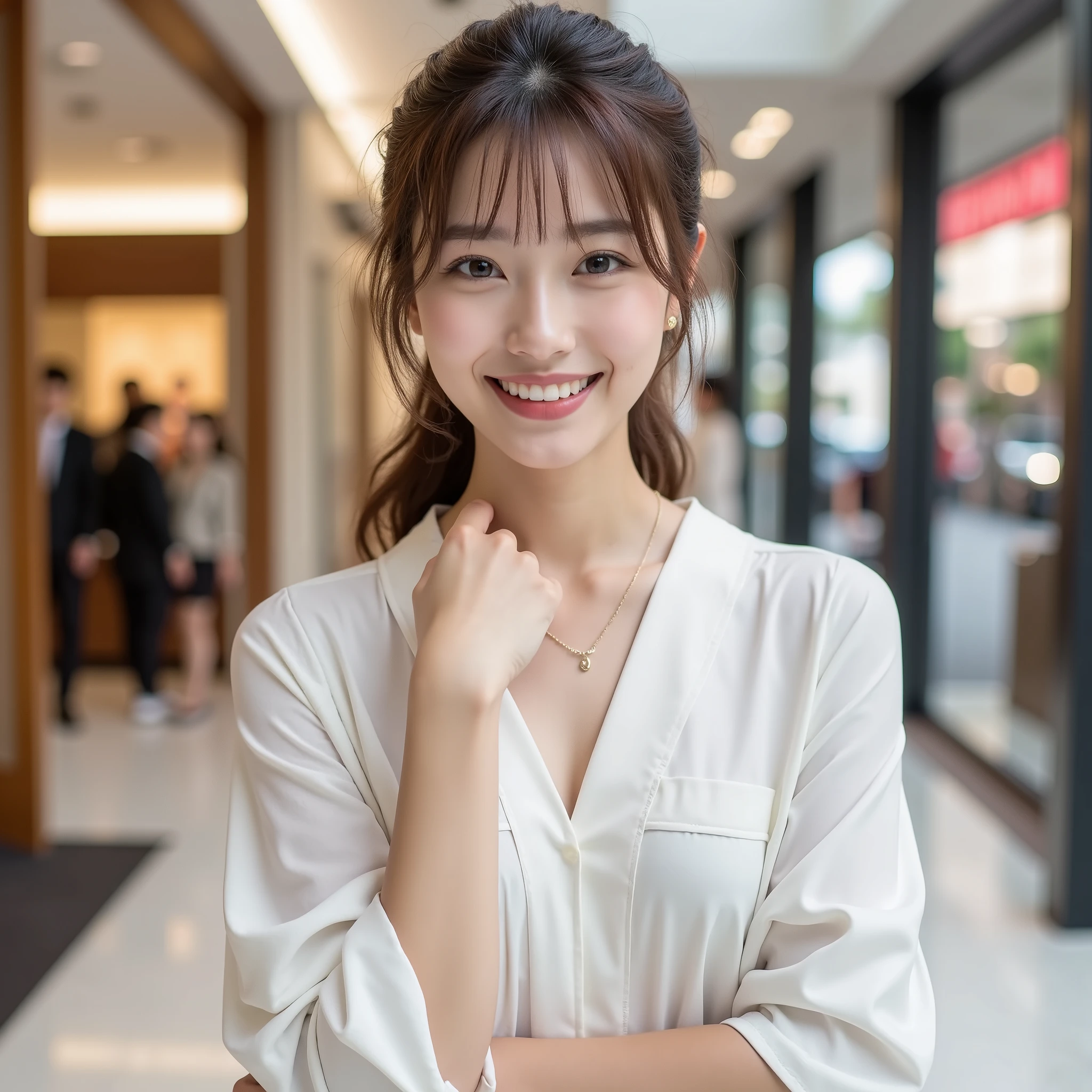 『 one Japanese girl:1.3』『 real photos:1.3』 top quality:1.2、(( big breasts))、 showing off her teeth 、(( young woman))、(( has red cheeks))『 Smiling Showing Teeth :1.9』、((( waist anatomically correct、 perfect anatomy、 waist anatomically correct指)))、 realistic, top quality, ultra high definition, RAW photos, (Curvy body)、
cowboy shooting, View your viewers, ( Early Fall Shopping Dates ), (8k, RAW photos, top quality, Masterpiece:1.2), ( realistic, photorealistic:1.4), ( Classy and Feminine Outfits :1.1), (Woven :1.1), ( open shirt), Japanese Female College Students , ( one woman:1.2), she's so beautiful , Be careful when browsing barefoot with a cute and symmetrical face , perfect face from above, light brown hair, medium haired, wave hair, Tie your hair together, compensate, white skin, GROWING SKIN , beautiful hair, beautiful faces, The attention to detail is beautiful, beautiful body, look under the beautiful finger, ( shopping mall), is standing, arm-crossed, (かわいいsmile), very detailed, shallow depth of field, perfect anatomy, perfect legs , perfect hand, perfect eyes, perfect body, smile, Double Eilid, ( Natural Side Lighting , Cinema Lighting),