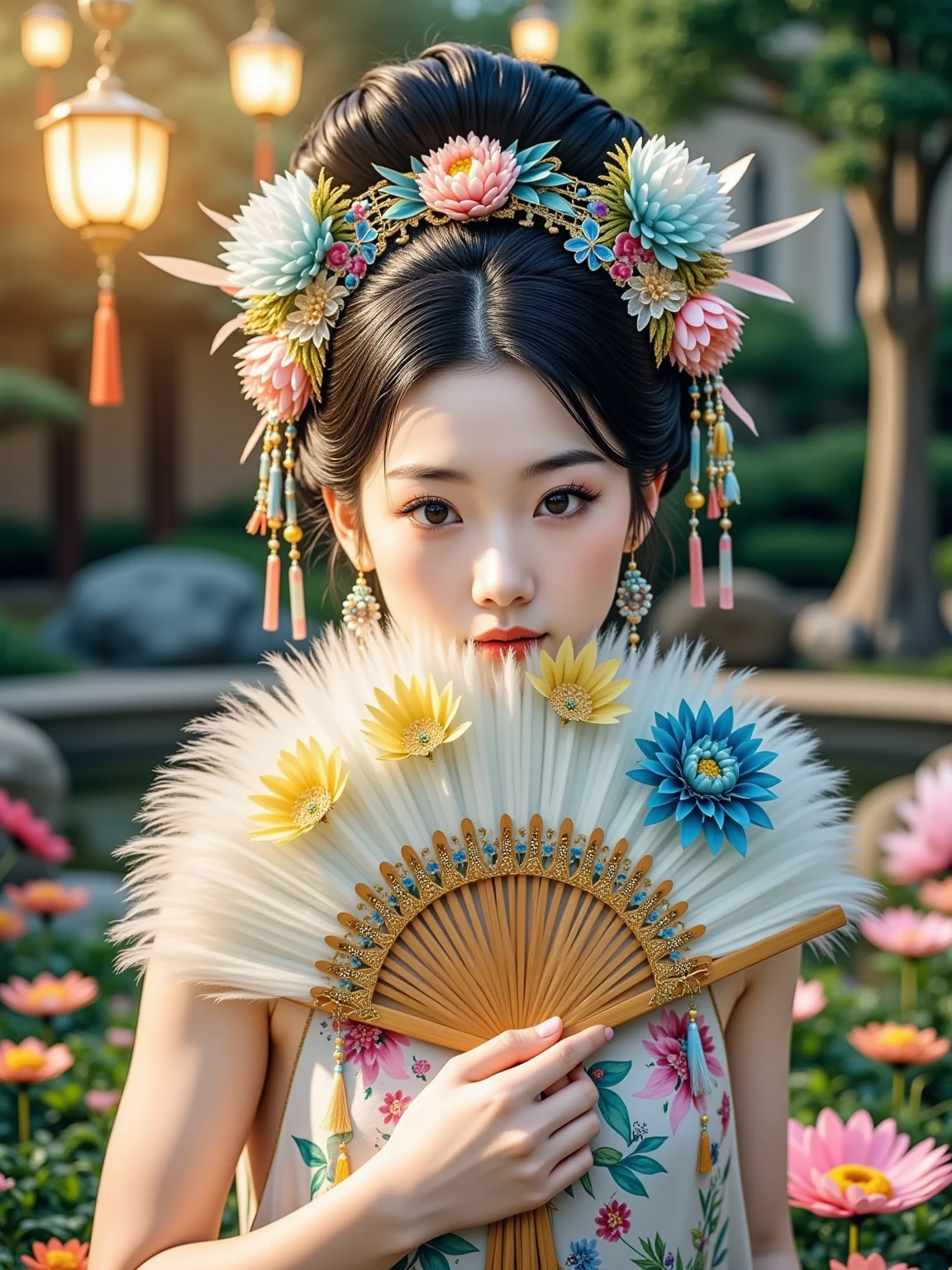 Oriental women, photography, A  in a small shoulder-length tutu dress,  Her hair is very exaggerated with big waves ,  with big eyes,  At first glance, the water is bright , Cute little Lori 