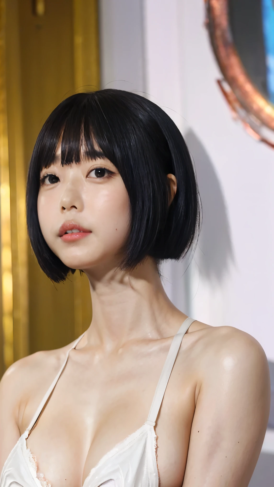 (8k、RAW Photos、highest quality、masterpiece:1.2)、(Realistic、Realistic)、1 Japanese girl、(((30 Years Old)))、(Short hair)、((Black Hair))、((Naked))、((Petite Woman))、(((Huge Breasts)))、skeletally correct、((small eyes))