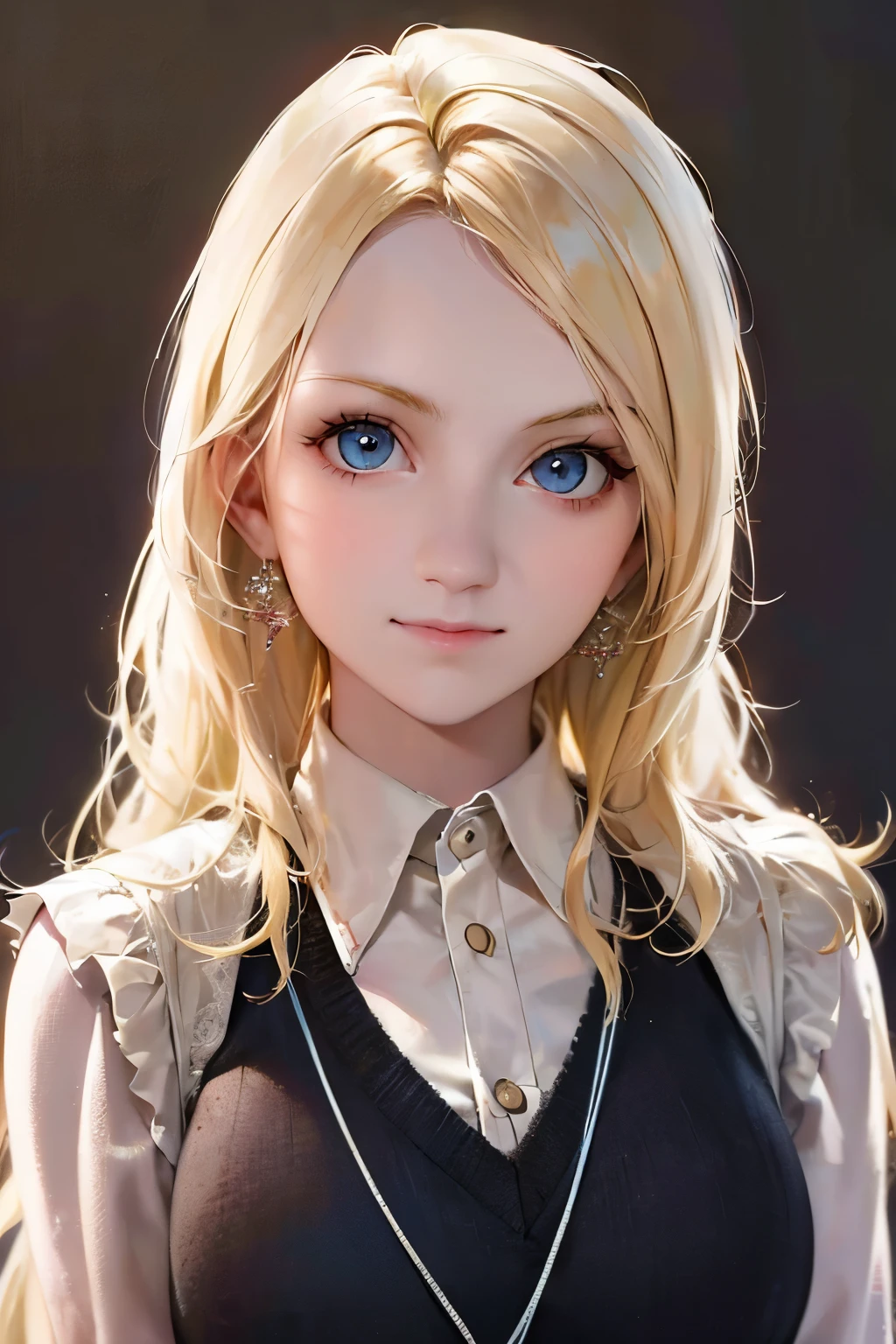 A beautiful young girl with long blonde hair, dreamy blue eyes, and a whimsical expression, 1girl, extremely detailed eyes and face, longeyelashes, delicate facial features, Luna Lovegood, magical fantasy, portrait, cinematic lighting, ethereal, radiant skin, intricate details, soft color palette, glowing aura, impressionistic, (best quality,4k,8k,highres,masterpiece:1.2),ultra-detailed,(realistic,photorealistic,photo-realistic:1.37)