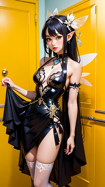 Masterpiece, best quality, 1 girl, with long, flowing, sparkling purple hair, light blue, And green, wearing a chic, dark red corset with a thong revealing the lower abdomen, standing in a striking pose with one hand on her hip, and the other holding a glowing light., magical crystal ball. in the background, swirling currents of light and energy enhance the mysterious and captivating atmosphere of the scene. I glow, colorful hair